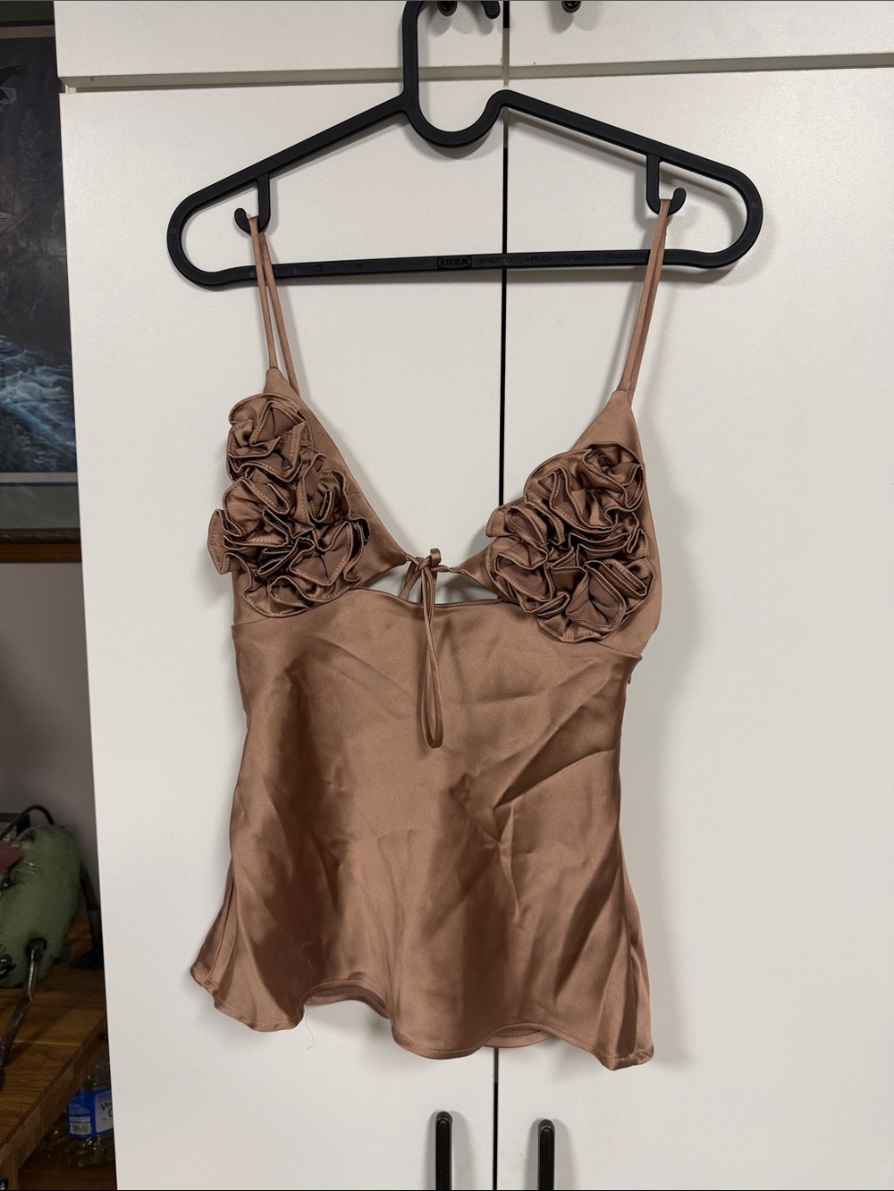 Zara Satin Ruffle Bust Cami - Brown